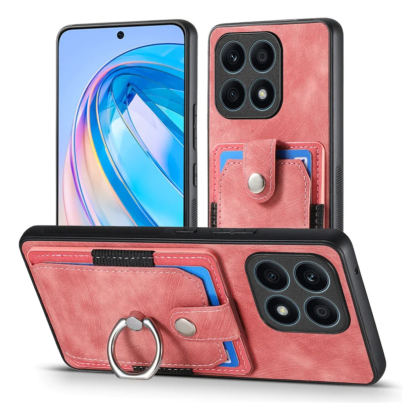 Luxury Leather Card Holder Case with Ring Stand and Magnetic Back Cover