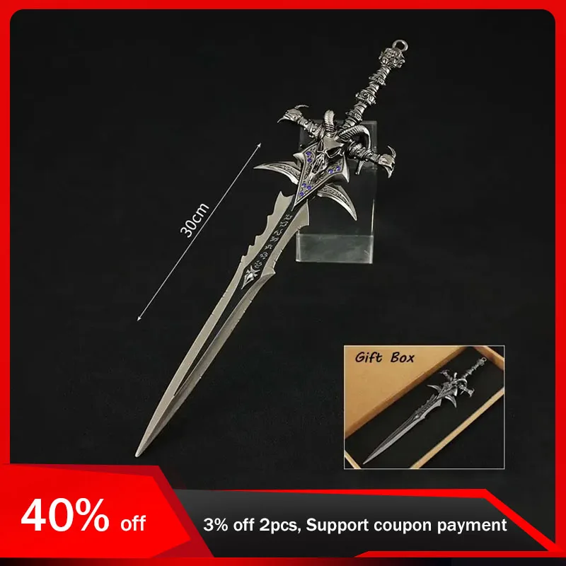 

World of Warcraft Frostmourne Swords 30cm Lich King Weapon Sheepshead Sword Gift Box Metal Katana Model Studded Boys Toys Gifts