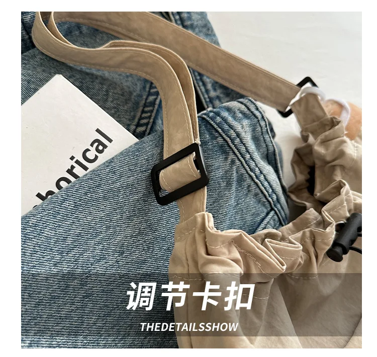 2024 New Large-capacity Waterproof Nylon Cloth Drawstring Pleated Shoulder Bag Travel Leisure Crossbody Bucket Bag
