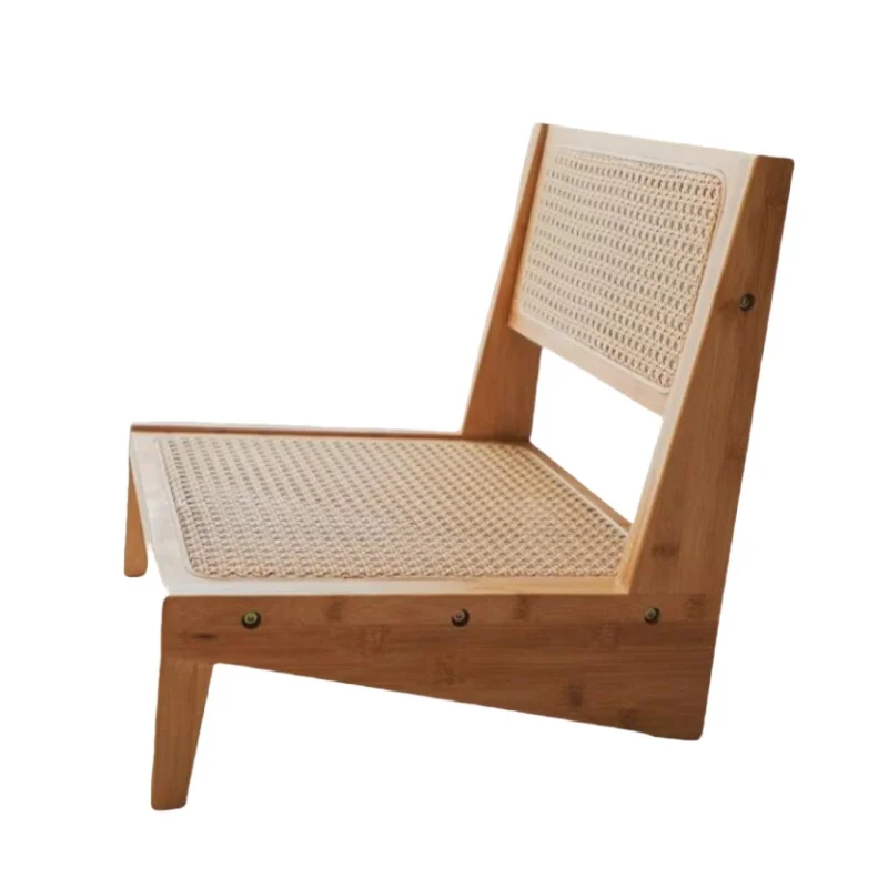 Bamboo&Rattan Floor Chair Mid Century Modern Accent Chair Armless Reading Side Living Room Furniture Bamboo Frame