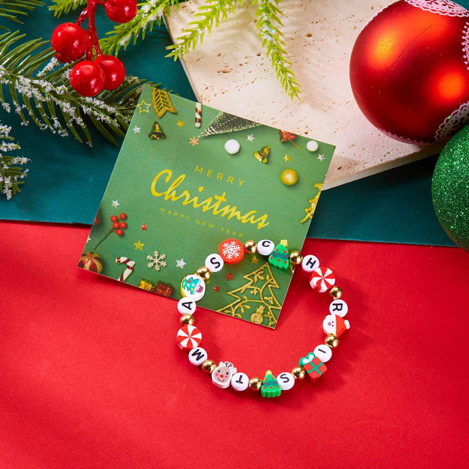 Weihnachten Bunte Polymer Clay Perlen Armbänder für Frauen Handgemachte Cartoon Santa Claus Schneeflocke Armbänder Neujahr Schmuck – Detail 10