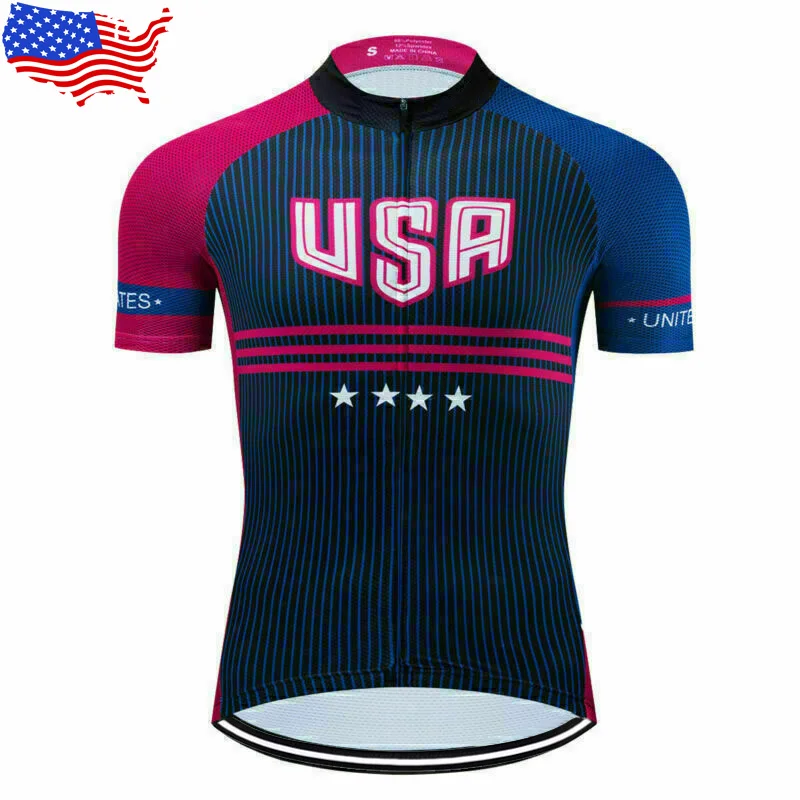 

Cycling Jersey USA Flag Bike Shirt American Blue Unite Bicycle Clothes Cyclist Wear States Motocross Downhill Mountain Road Cool