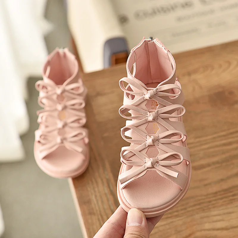 bata children's sandals Summer Girls Sandals Flowers Bow Tie Sweet Soft Casual Beach Shoes Kids Children Princess Sandal Fashion Gladiator Shoe leather girl in boots Children's Shoes