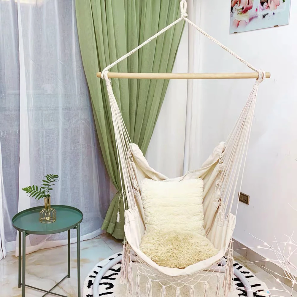 Outdoor Portable Bohemia Style Hammock Chair Beige Cotton Rope Net Swing  Rope Balcony Indoor Garden Tree Hanging Chair| | - AliExpress