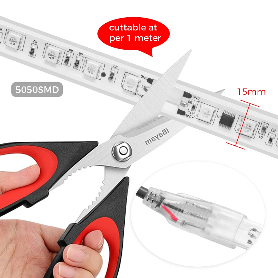 1-50M RGBIC Led Strip Light 110V 220V 60Leds/m Smart Bluetooth Remote Control Waterproof IP67 Dream Color Flex Tape Strip Lamp