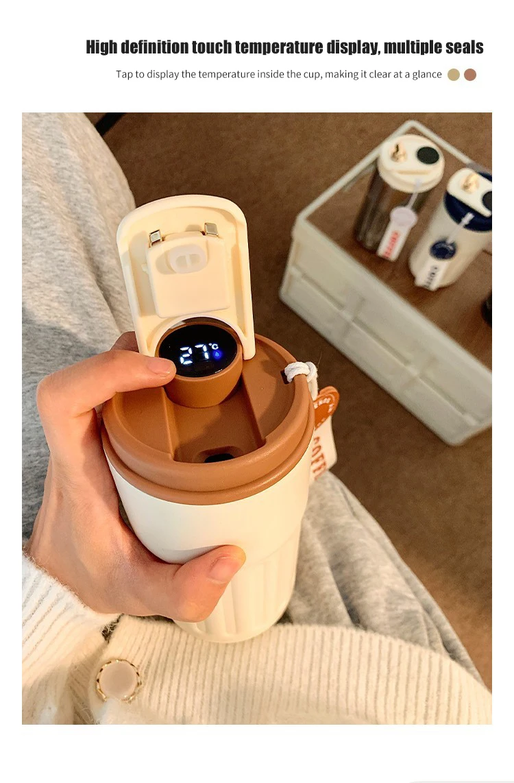 450ML Temperature Display Coffee Cup High Beauty Couple Gifts Cup Thermal Portable Tumbler Thermos for Coffee Water Bottle