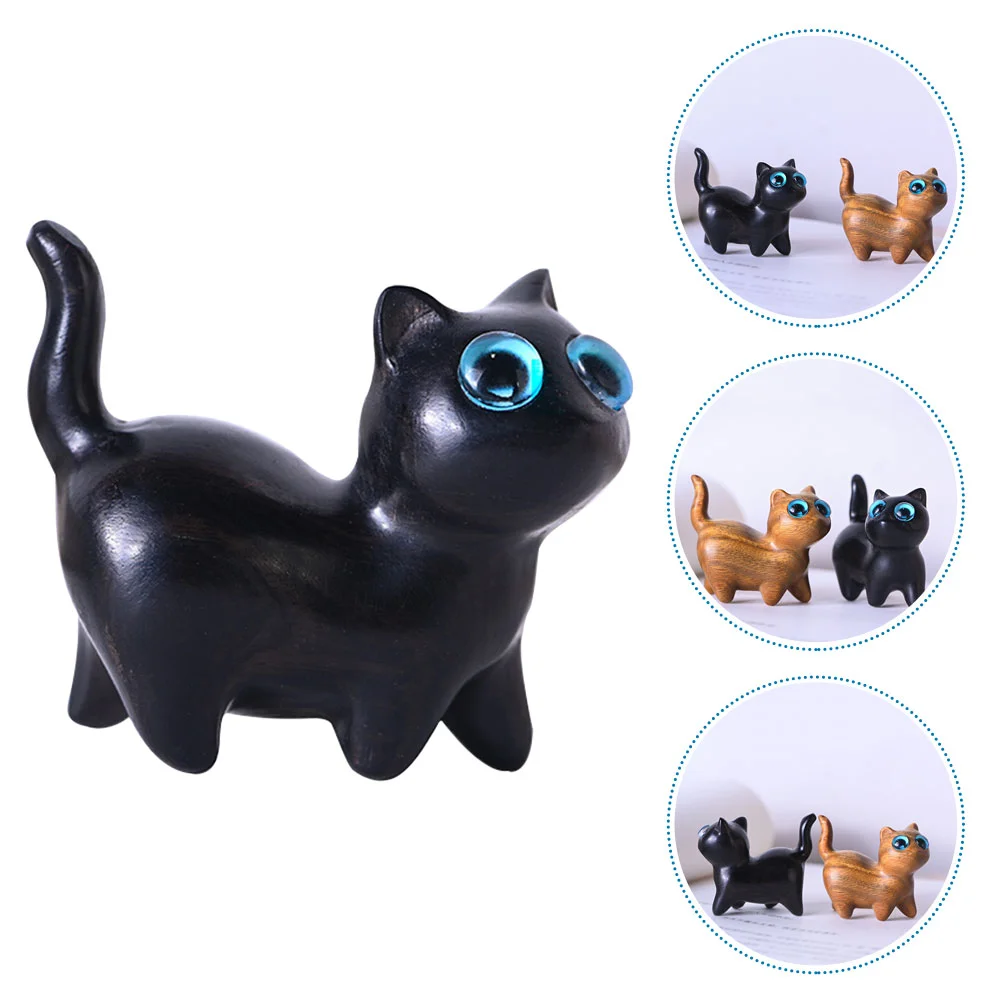 

Kitten Wooden Statue Cat Ornament Carving Figurine Figurines Small Statues and Desktop Mini