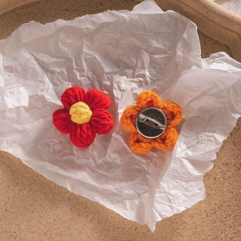 Hand-Knitted Colorful Floral Applique Patches