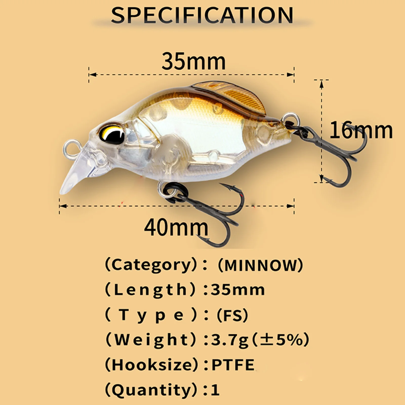 Ravencraft P-Rhodeus 35 mm 3,7 g Swing & Sinking MINNOW PTFE-Haken 1 Stück/Packung Advanced Stream Fishing Gear für River Creek – Detail 2