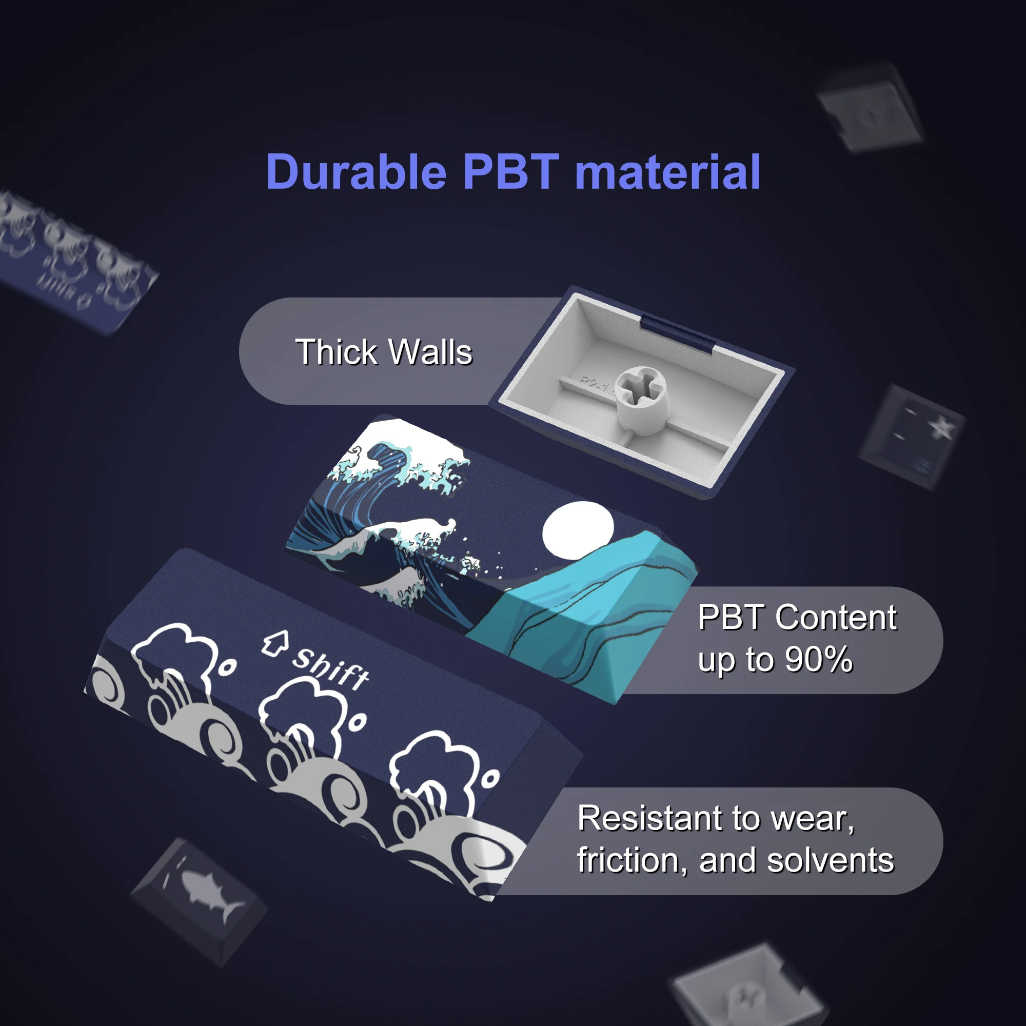 Japonês Keycaps para Cherry mx Switches Dye-sub Pbt Keycaps Great Wave Off Kanagawa 61 64 66 68 Cherry Gateron - Imagem 4