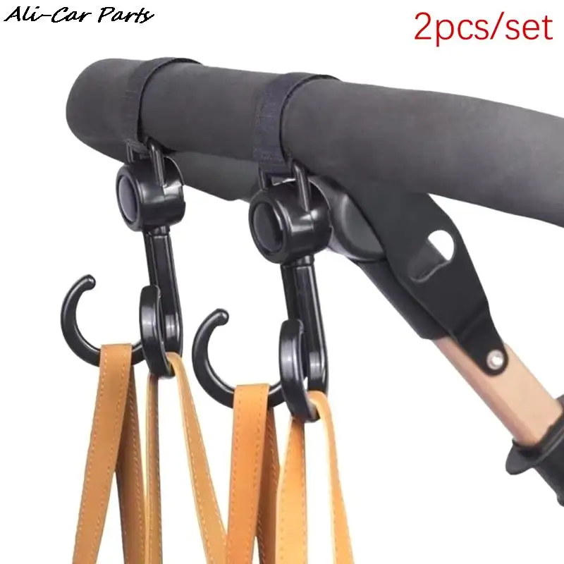 

2X Double Hook Baby Stroller Hanger 360-degree Rotation Adjustment Cart Hook And Loop Fastener Stroller Accessories