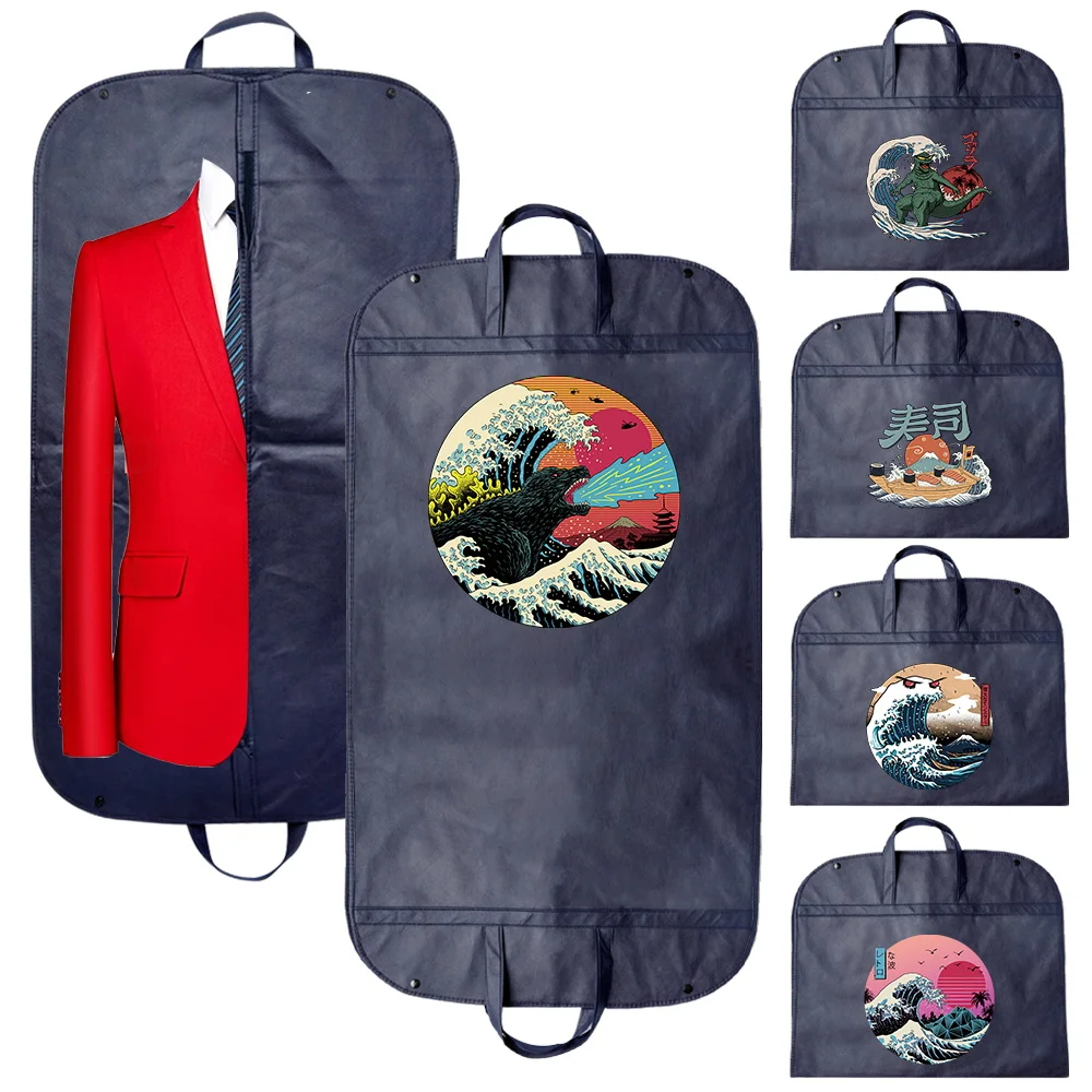 

Suit Dust Cover Portable Travel Business Folding Hanging Garment Bag Home Household Clothes Protector Case Wave Pattern Series