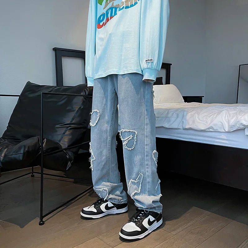 2023 Women's Casual Y2K Fashion Clothes Cartoon Pattern Printed Jeans Loose Denim Trousers Ladies Blue Straight Trousers