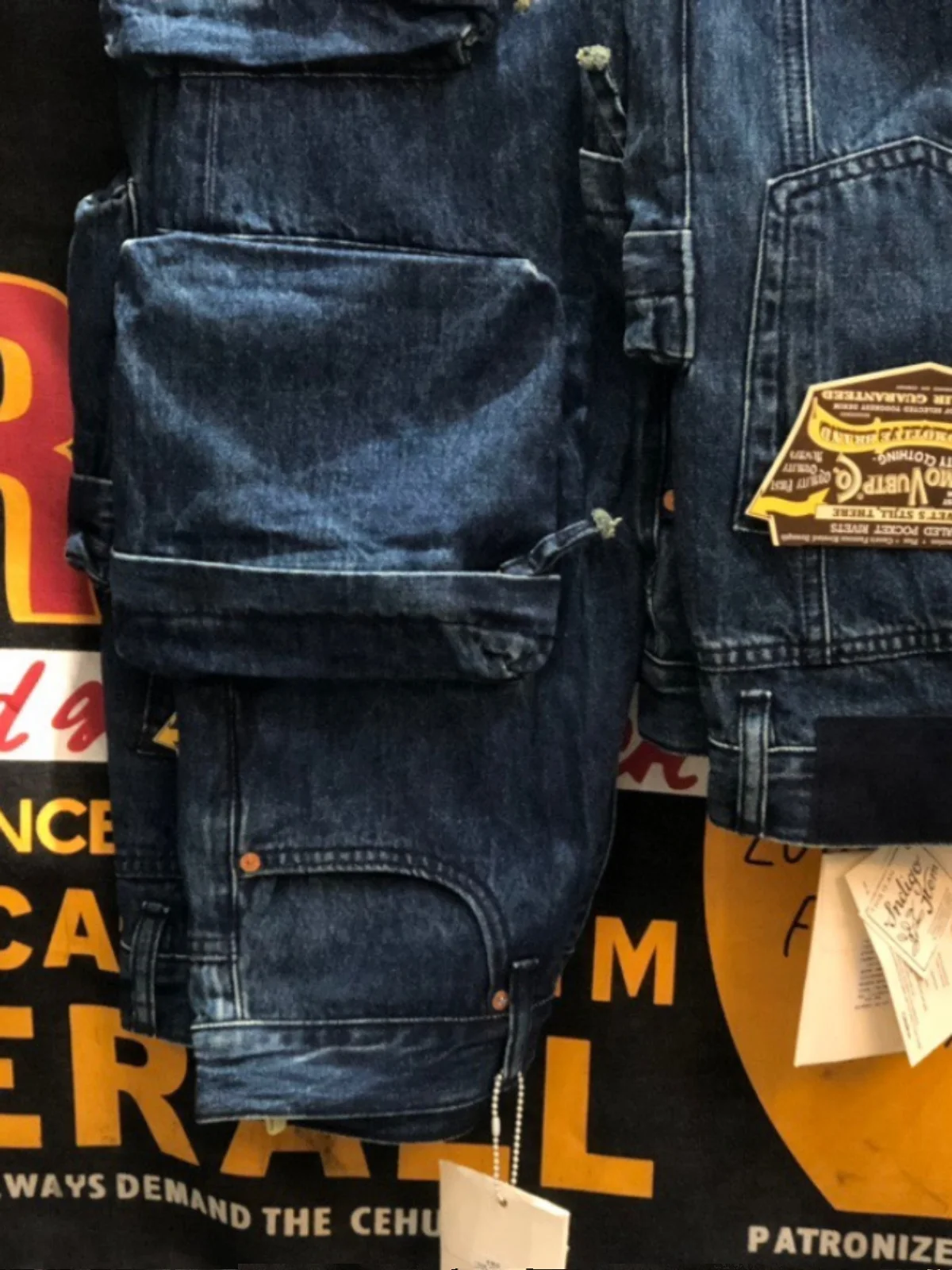 Multi Pockets Heavyweight Cotton Denim Dark Blue Men Pants American Tough Guys Male Overalls Straight Workwear Cargo Trousers 4