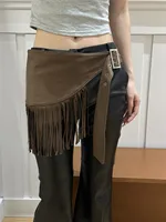 Faionable Wide Fringed Waist Seal American Sle Hot Girl Y2K Decorative Belt Retro Leather Curtain Decoration Accory