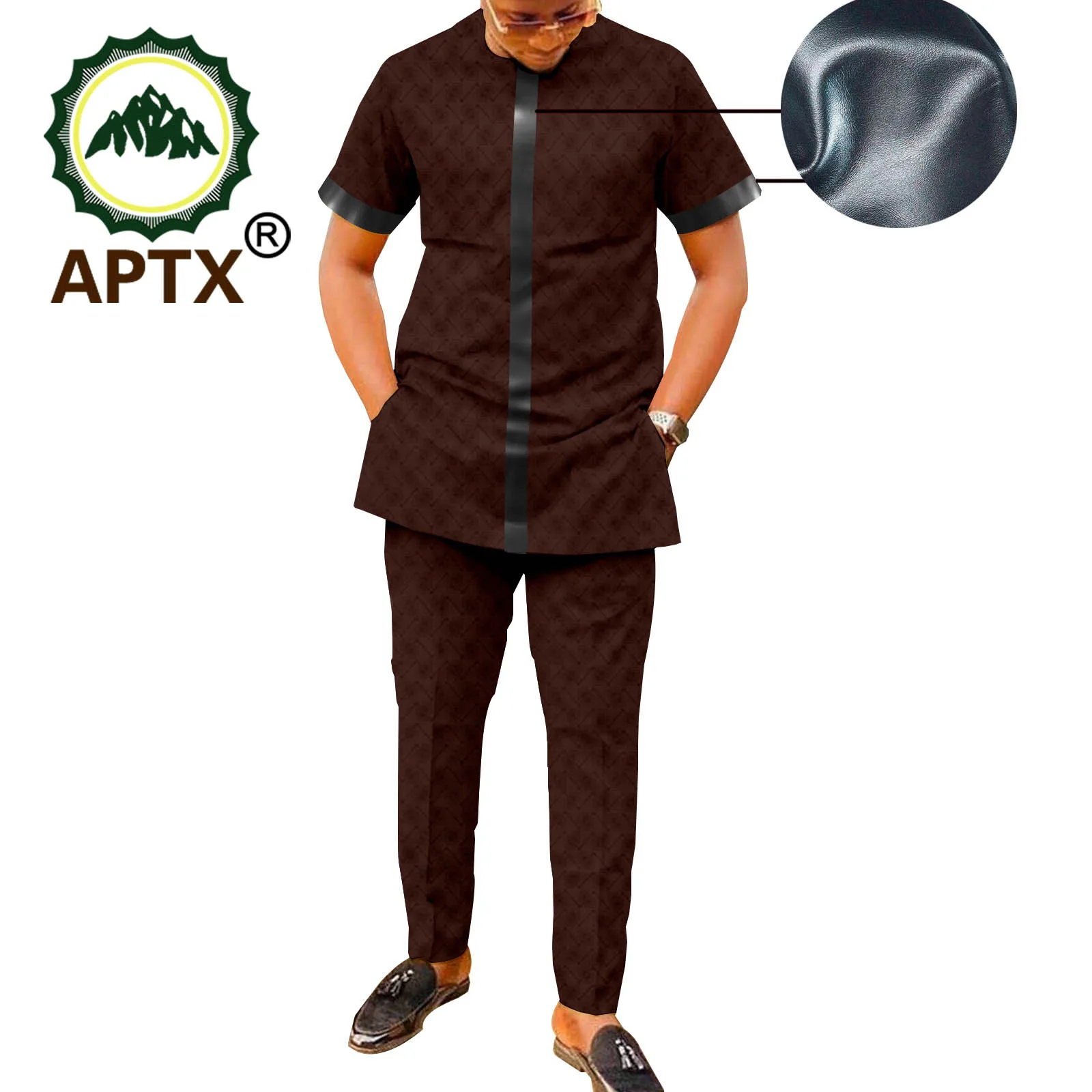 APTX High-end Custom Men's Summer Round Neck Short Sleeve Printed African Ethnic Style Casual Men's Suit A2216067