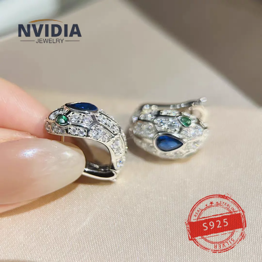 

2024 Fashion Hot Selling Jewelry BV Customized S925 Silver Luxury Snake Head Sapphire Women's Birthday Party Earrings Gift