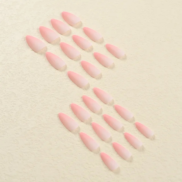 24pcs Sweet Gradient Pink False Nails Matte Pink Press on nails Full Cover Wearable Ins Simple Almond Fake nails Manicure Sets 5