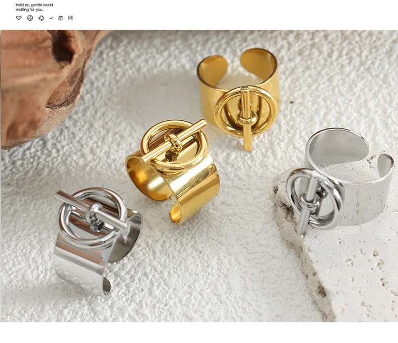 Punk Edelstahl Ringe Für Frauen Männer 18K Gold Überzogene Wasserdichte Unisex Einstellbare Ästhetische Finger Ring Paare Schmuck Geschenk – Detail 7