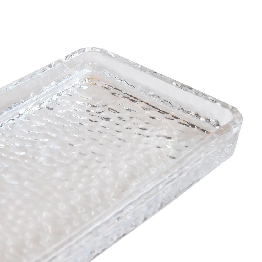 Hammered Glass Vanity Tray Organizer Clear Elegant Makeup Perfume Jewelry Cosmetic Storage Shower Bathroom Display Durable Heavy 5