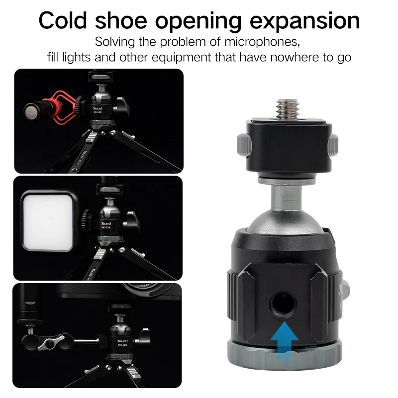 Mini Cold Shoe Ball Head XILETU MC22S for Camera Phone Tripod Extension Pole Selfie Stick Photography Fill Light Monopod Bracket