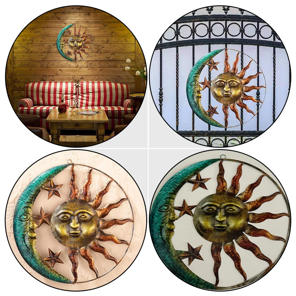 

Sun Moon Wall Hanging Background Ornament Pendant Sunflowers Decorations Metal Wrought Iron Outdoor