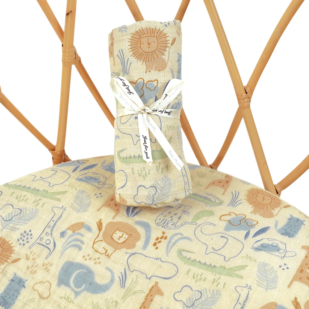 HappyFlute 100% Cotton Baby Muslin Swaddle Animal Print Baby Blanket Baby Wrap 120*110CM 2