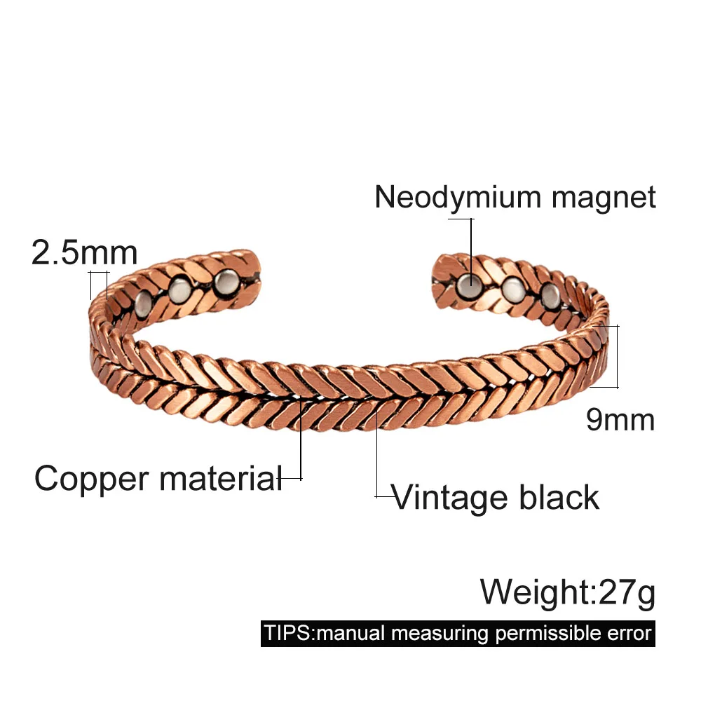 Vinterly Pure Copper Bracelets Women Braided Magnetic Therapy 9mm Adjustable High Magnets Cuff Bangles Resizable Jewelry Female 6