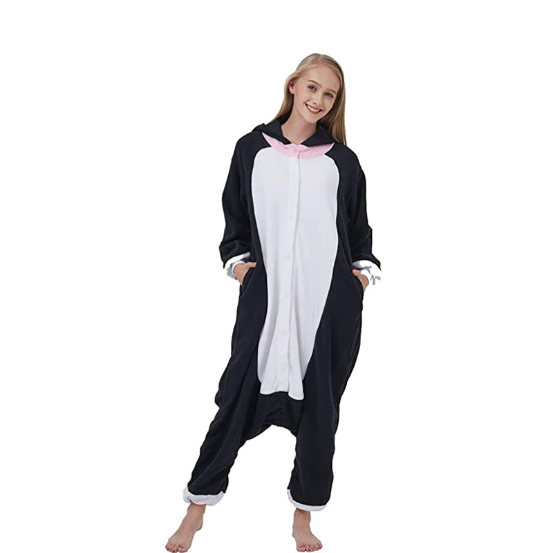 Black Cat Adult Unisex Animal Costume Cosplay Game Costume Kigurumi One Piece Pajamas Halloween Christmas Party Hooded pajamas