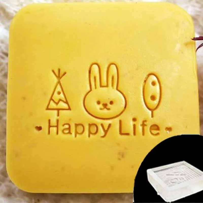 Transparent Flower and Animal Pattern Seal with Handle, Acrylic Custom, Happy Life Letter, Soap Making Stamp