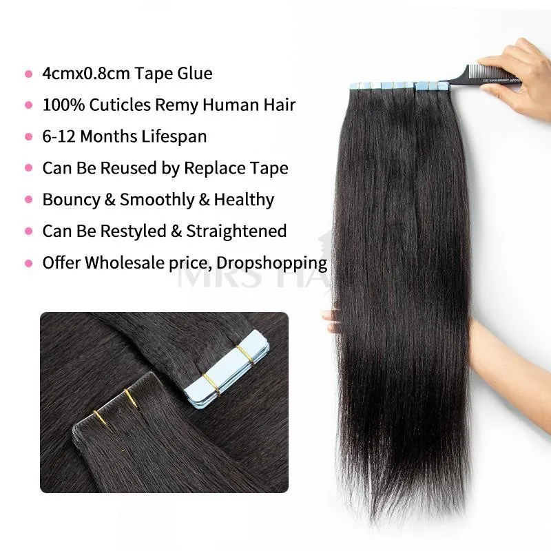 Light Yaki Invisible Tape in Hair Extensions Human Hair Kinky Straight Tape Ins Remy Weft Seamless Injected on 20pcs human hair extensions hair extensions