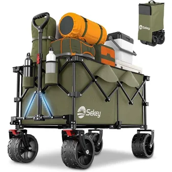 Camping cart，Sekey 220L Collapsible Foldable Wagon with 330lbs Weight Capacity, Heavy Duty Folding Utility Garden Cart with Big 1