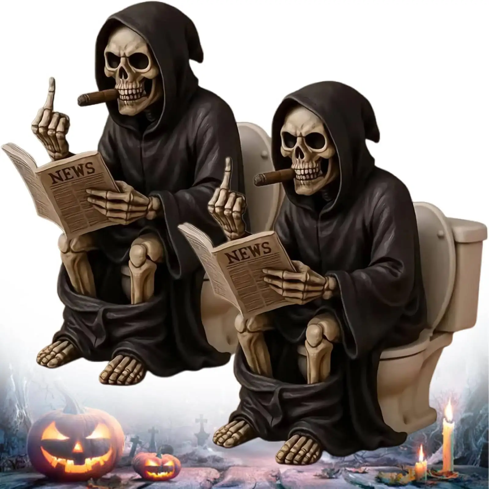 1/2pcs Halloween Wansheng Middle Finger Toilet Death God Statue Resin Crafts Ornament Wansheng Decoration Halloween Death Statue
