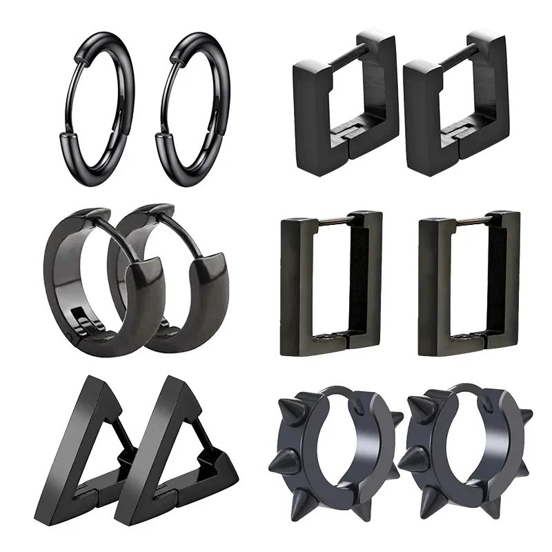 

Набор серег из нержавеющей стали унисекс, черные круглые серьги-пирсинг в стиле хип-хоп, искусственные ювелирные изделия в стиле панк, 1/6 пар