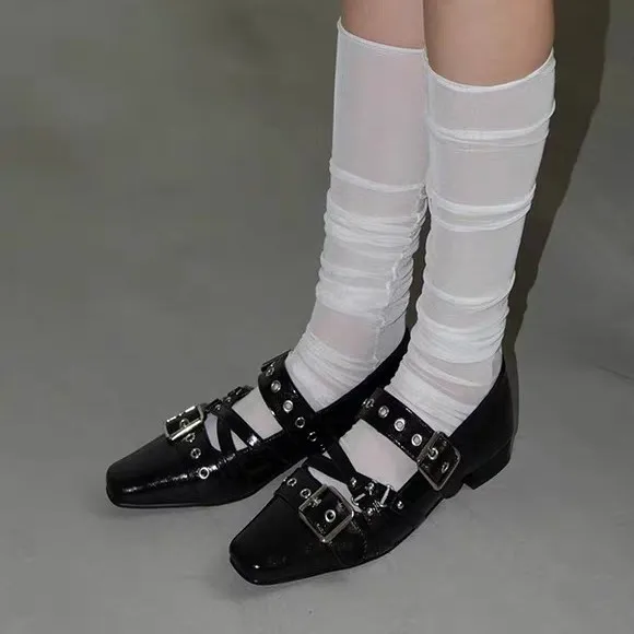 Spring Autumn Women Mary Jane Shoes Fashion Square Toe Ladies Comfort Soft Sole Flats Belt Buckle Women's Comfort Flats Shoes