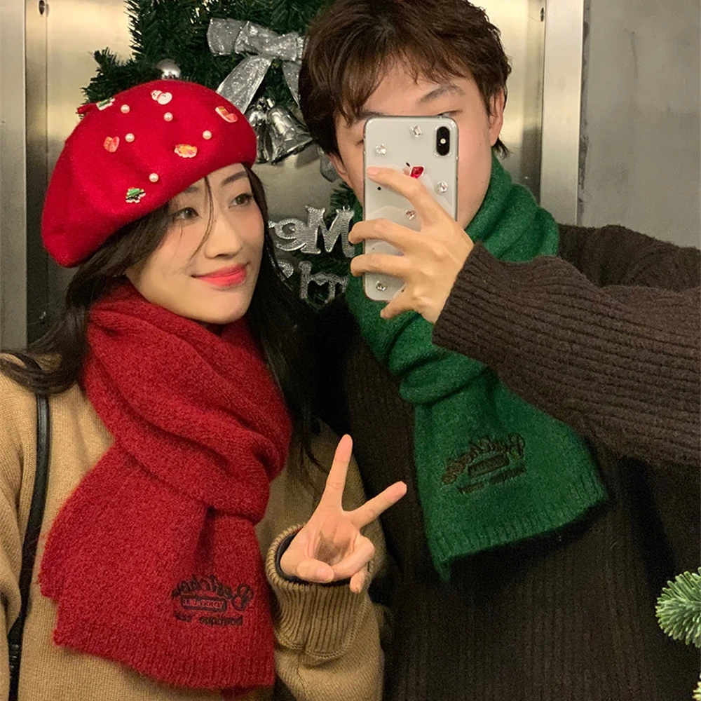 

Couple Faux Cashmere Scarf Women Winter Warm Scarf Men's Solid Colour Student Knitted Scarf pashminas para mujer Christmas Gift