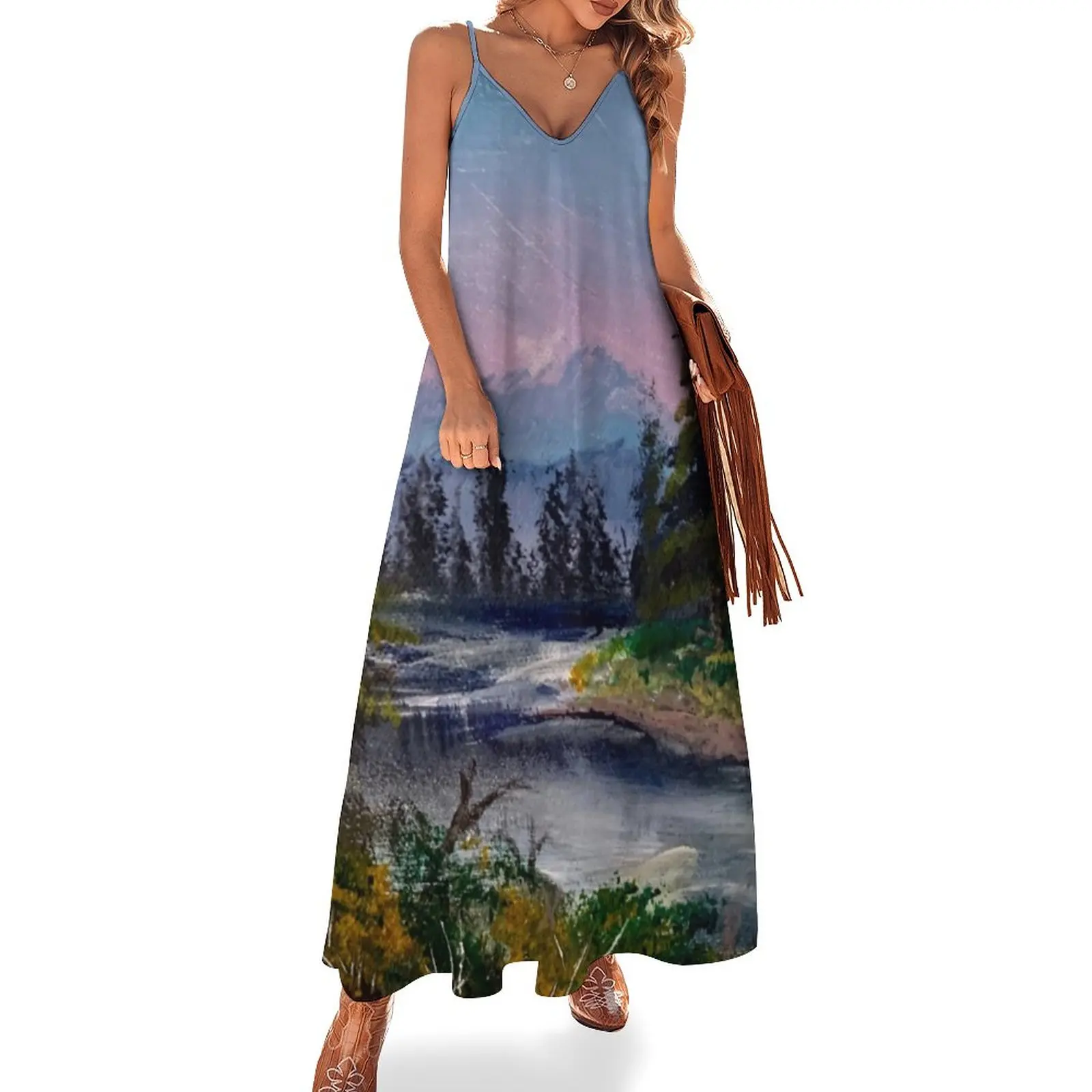 

Oil paint nature scene Sleeveless Dress evening dresses luxury 2023 Dress women