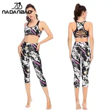 

NADANBAO NEW Brand Gym Sproting Suit Casual Floral Printed Tracksuit 2Pcs Yoga Wear High Waist Cropped Leggings Sexy Sports Bra