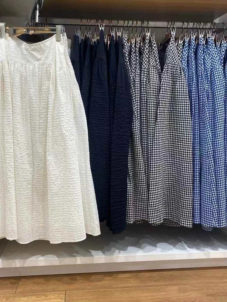 Summer Set Women's Bubble Gown Umbrella Skirt f-length irt Plaid ort-sved Casual Sle round Ne Regular Length