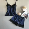102032-a8aef2.jpg Vêtements de nuit d'été femmes pyjama costume mode col en v Stretch Satin nuisette dentelle Sexy Lingerie pyjamas sommeil ensemble short et haut