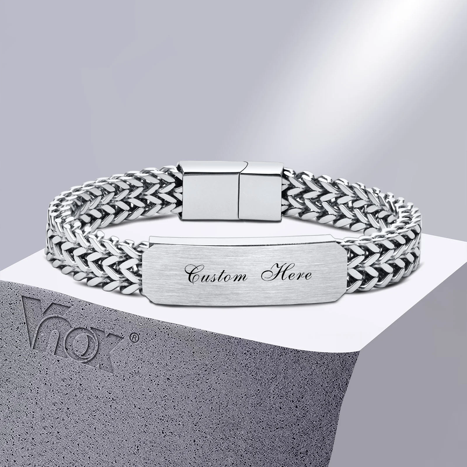 Vnox 12mm Armbänder für Männer anpassen, nie verblassen Edelstahl Armband, doppels chichtige kubanische Franco Fuchsschwanz Kette Armband