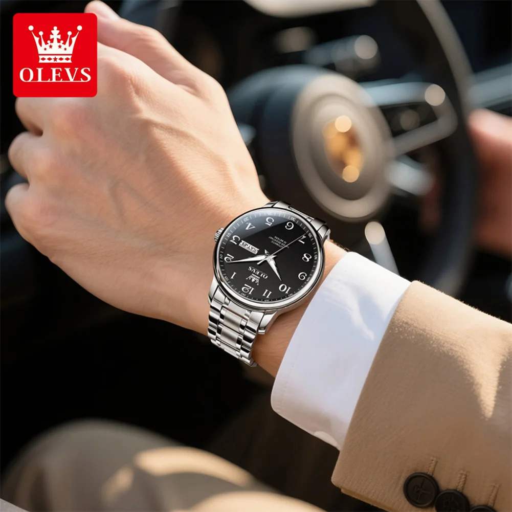 OLEVS 7072 Man Watch Classic Dual Calendar Mechanical Watch For Men Deep Waterproof Luminous Business Male Automatic Wristwatch