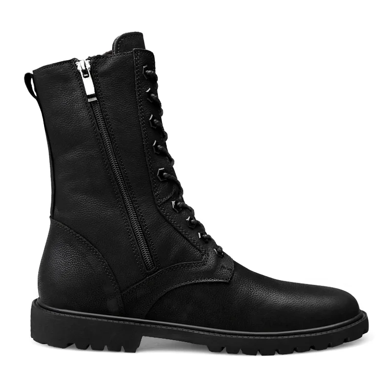 Stivali Militari In Pelle Alta Da Uomo Invernali Scarpe Tattiche Dell'Esercito Da Combattimento Caccia Botas Militares Hombre Pure Black Plus Big Size