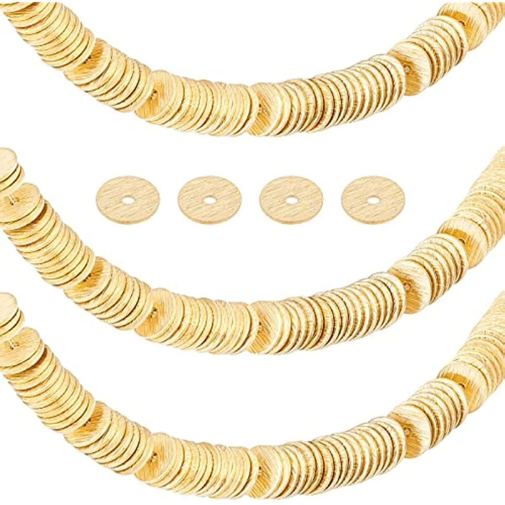 100 Pezzi Distanziatori Piatti In Metallo Per Bigiotteria | Rondelle Heishi 6mm Con Foro 1,3mm | Perline In Ottone Color Oro Per Creazioni Fai-da-Te - 3