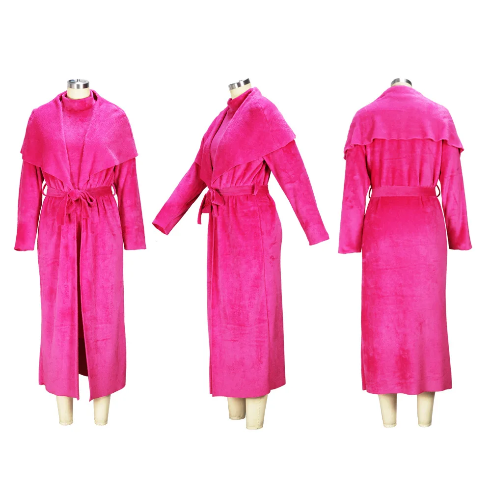 Plus Size Women Party Dress Fur Elegant Long Jacket 2022 Winter Evening Robe Female Luxury Two Piece Set New In Outdoor Clothes