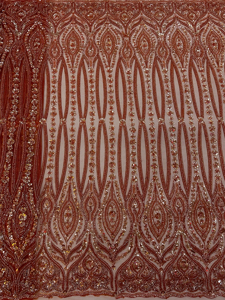 African Heavy Beaded Lace Fabric, Nigerian Sequins Tulle, Luxury Wedding Dress, High Quality, S1196, 5 Yards, 2024