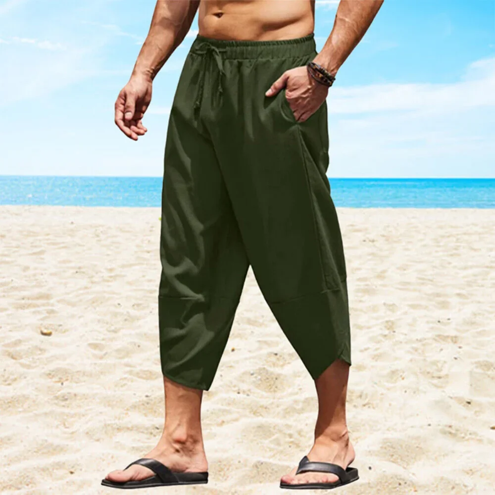 Hot Sale Mens Polyester Cotton Shorts 3/4 Summer Baggy Sweatshorts Trousers Solid Men Hip Hop Loose Long Streetwear Pants 2XL 5