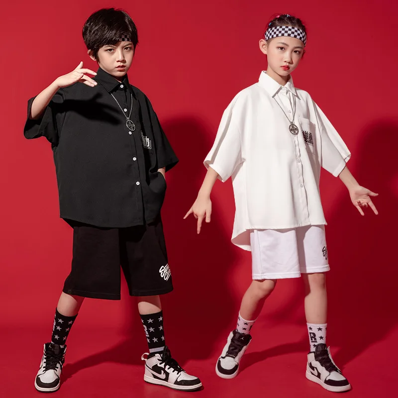 

Kid Kpop Hip Hop Clothing Oversized Shirt Short Sleeve Top Streetwear Summer Shorts for Girl Boy Jazz Dance Costume Clothes