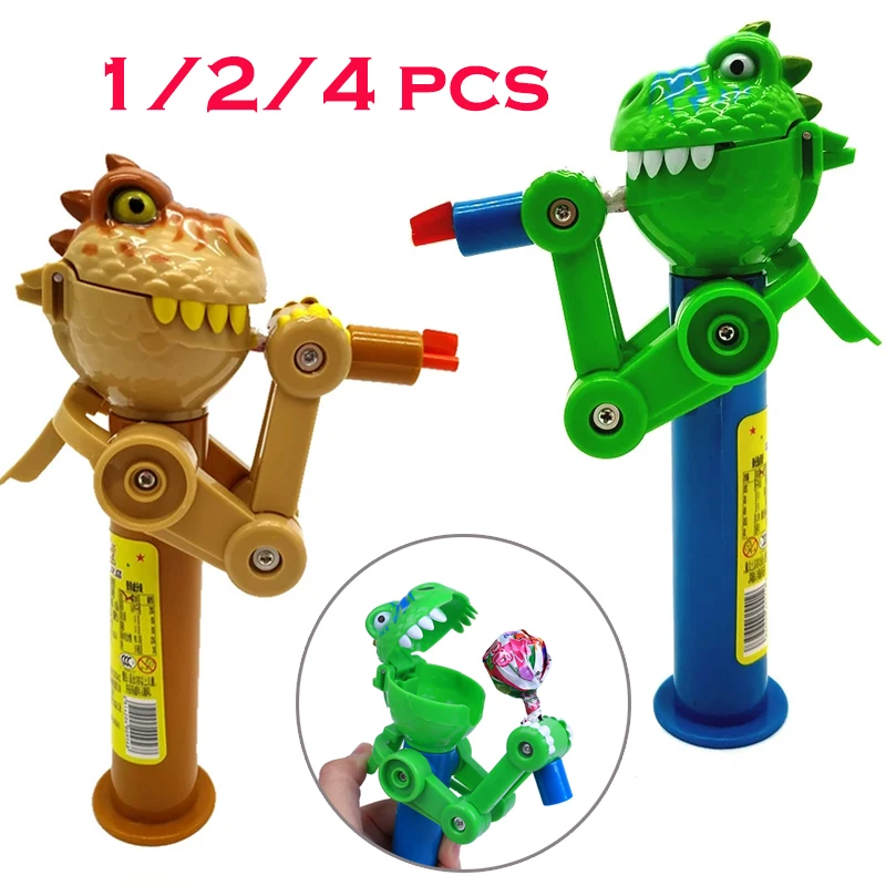 Stress Relief Toys Creative Lollipop Robot Holder Dinosaur Eat Lollipop Pop Ups Case Candy Storage Cool Decompression Toy Gifts for Kids 1/2/4 PCS
