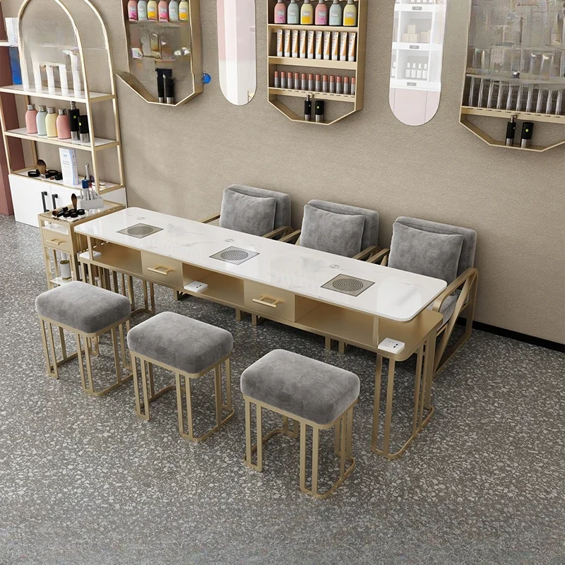 

Golden Simplicity Luxury Nail Tables Nordic Modern Marble Tabletop Nail Tables Metal Leg Tavolo Manicure Salon Furniture BLNT